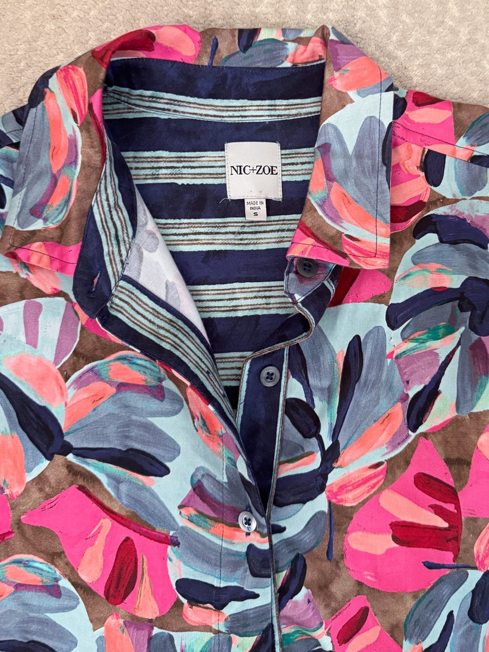 NIC+ZOE Pink and blue Firework Foliage Syd Button Up Dress with tie waist Small - Picture 4 of 6